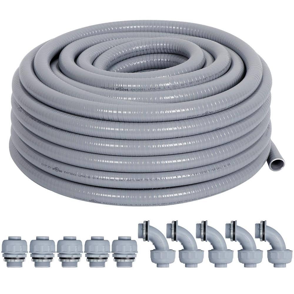 Ahfiwaso 3/4 in. x 25 ft. Non-Metallic PVC Flexible Liquid-Tight Electrical Conduit with 5 Straight 5-Angle Connector Fittings (1)