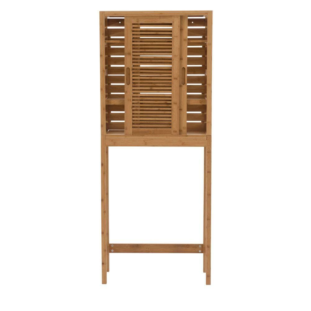 Linon Home Decor Broadmore 26 in. W x 65 in. H x 11 in. D Natural Brown Over The Toilet Storage with Shelves & Door (3)