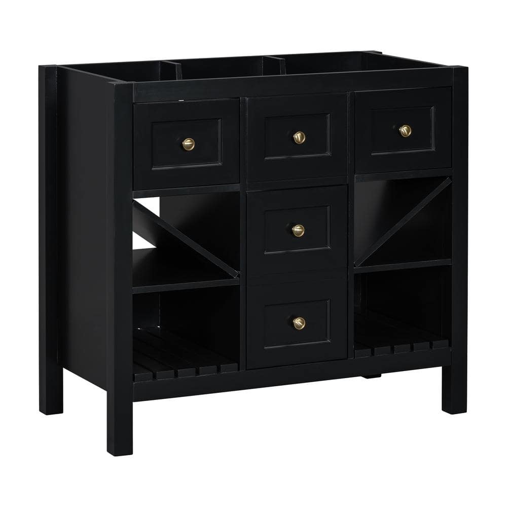 Lycvki 35.51 in. W x 17.87 in. D x 33 in. H Freestanding Single Bath Vanity Cabinet without Top with 3 Drawers in Black (2)