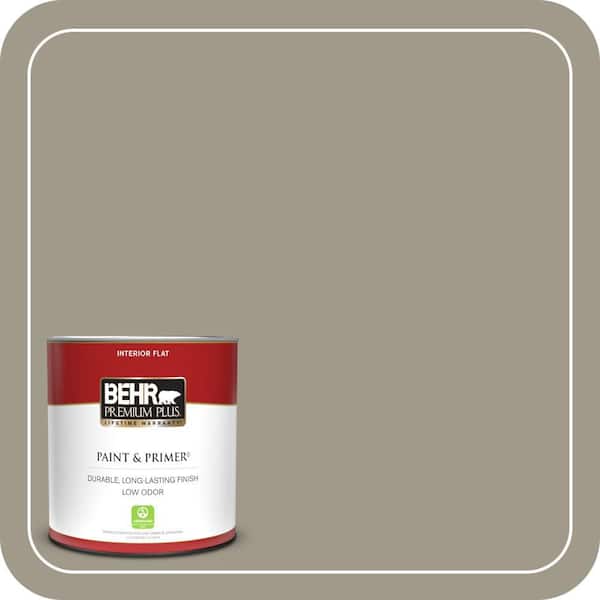 BEHR PREMIUM PLUS 1 qt. #QE-58 Moon Rock Flat Low Odor Interior Paint & Primer (2)