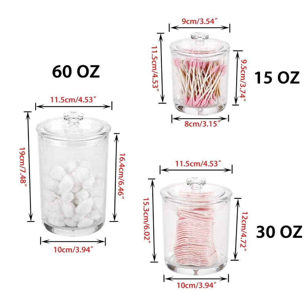 Unbranded Clear Plastic Apothecary Jar Set with Lids for Bathroom Storage, 60/30/15 oz, Acrylic, 7.5 in H Jars (2)