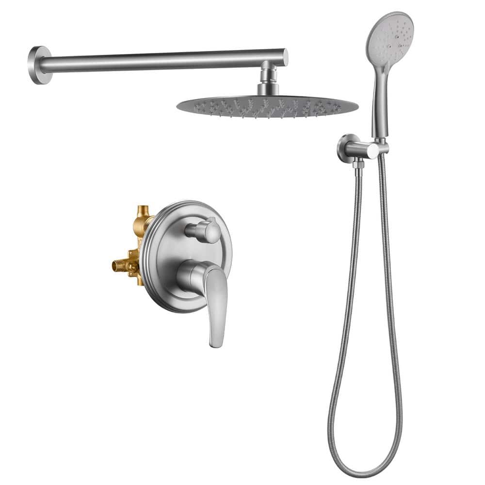 Satico Single Handle 1.8 GPM 5-Spray High Pressure Shower Faucet with 10 in. Rain Shower Head in Brushed Nickel (1)