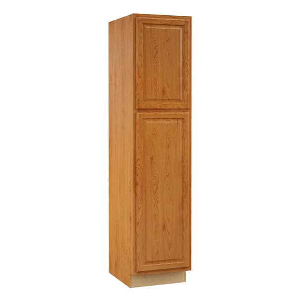 Hampton Bay Hampton 18 in. W x 24 in. D x 84 in. H Assembled Pantry Kitchen Cabinet in Medium Oak