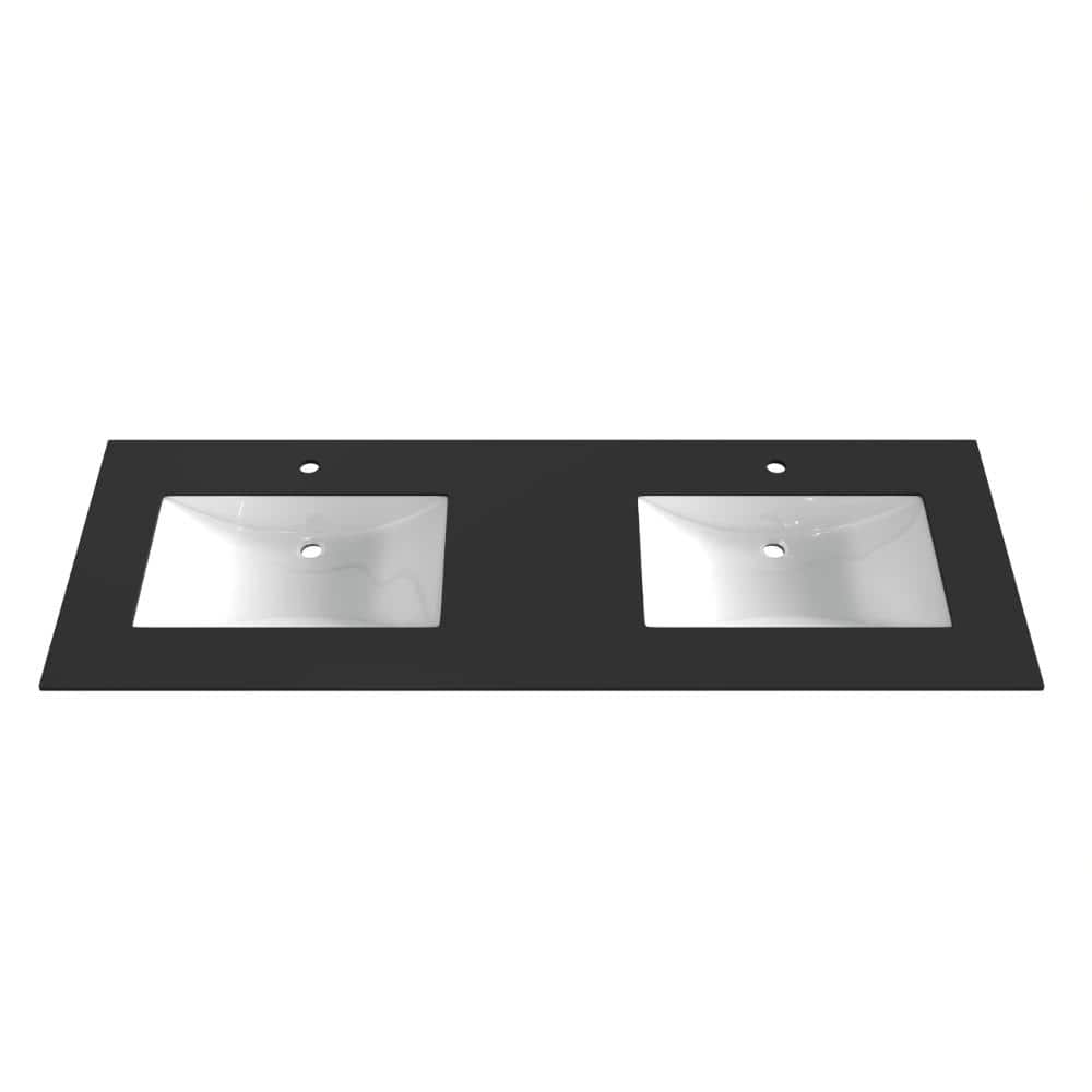 castellousa 72" Porcelain Vanity Top in Black with White Rectangular Double Sink (1)