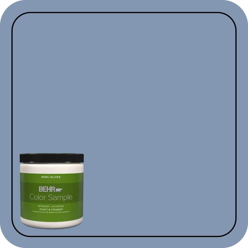 BEHR PREMIUM PLUS 8 oz. #S530-4 Jet Set Semi-Gloss Interior/Exterior Paint & Primer Color Sample (1)