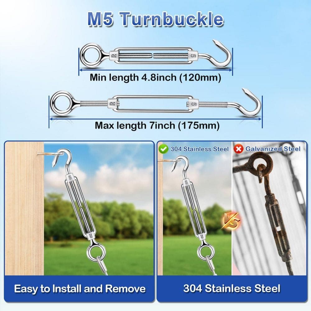 Laybus 1/16 in. Wire Rope Kit, 165 ft. Stainless Steel Cable with M5 Turnbuckles for Cables Wire Tension Kit for Garden Trellis (2)