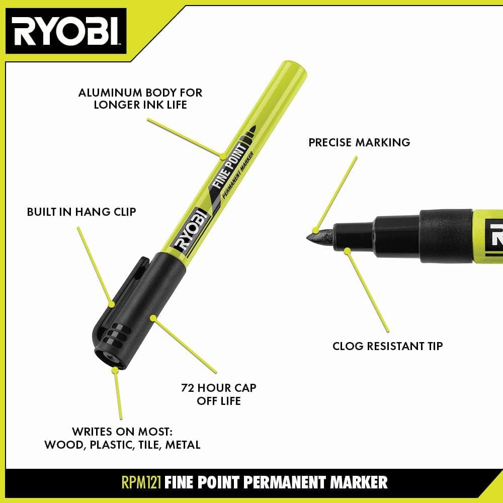 RYOBI Black Fine Point Permanent Workshop Marker (3)