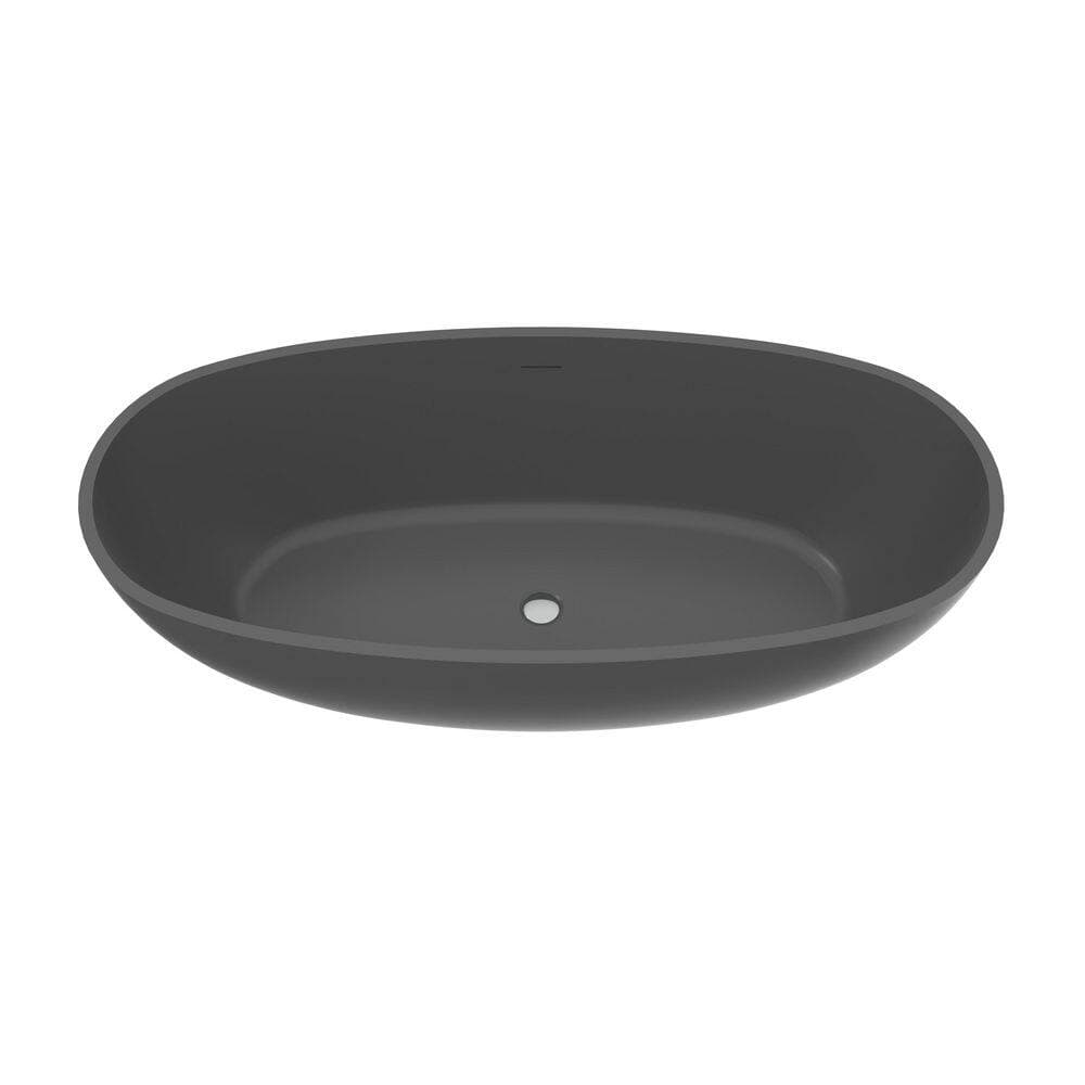 LIVACA 65.20 in. x 29.70 in. Flat Bottom Stone Resin Freestanding Soaking Bathtub with Center Drain in Dark Gray (3)