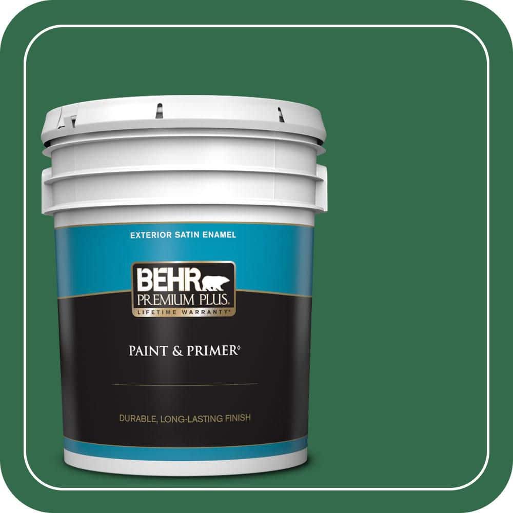 BEHR PREMIUM PLUS 5 gal. #S-H-460 Chopped Chive Satin Enamel Exterior Paint & Primer