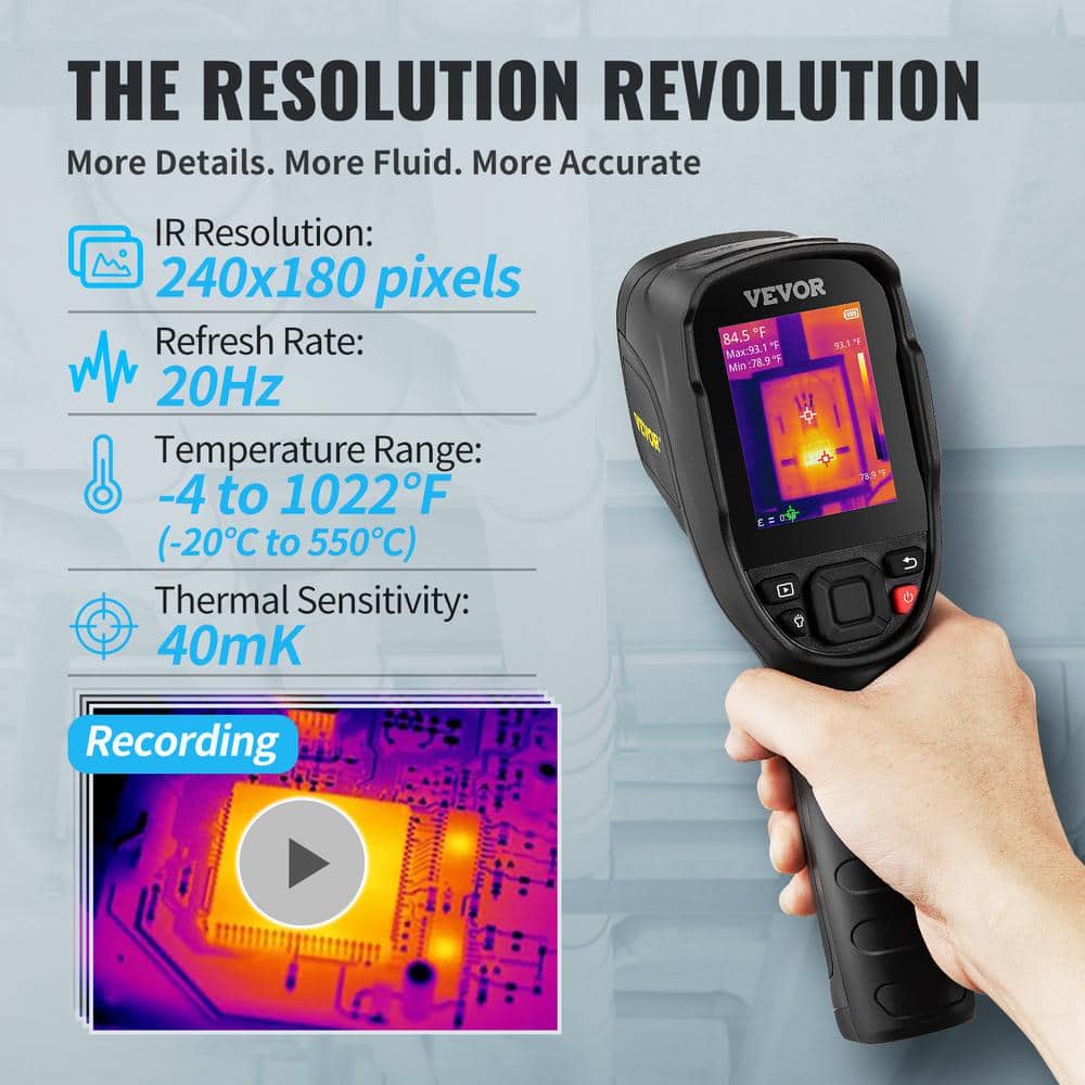 VEVOR Thermal Imaging Camera 240 x 180 IR Resolution Infrared Camera 4°F/1022°F with 2MP Visual Camera 64G SD Card LED Light (3)