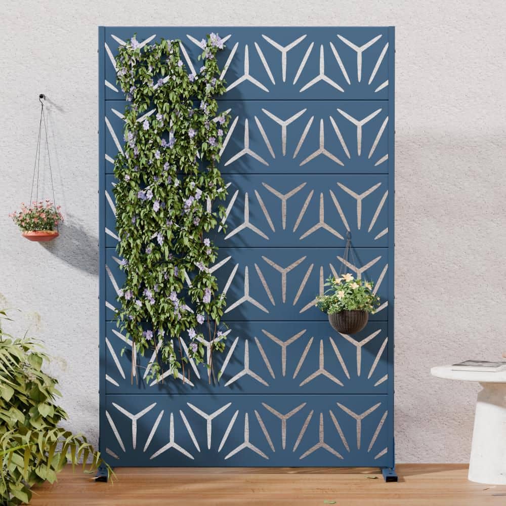 Dovelina 16 in. L x 72 in. H x 47 in. W Galvanized Metal Wall Sculptures Outdoor Privacy Screens Garden Fence in Blue (1)
