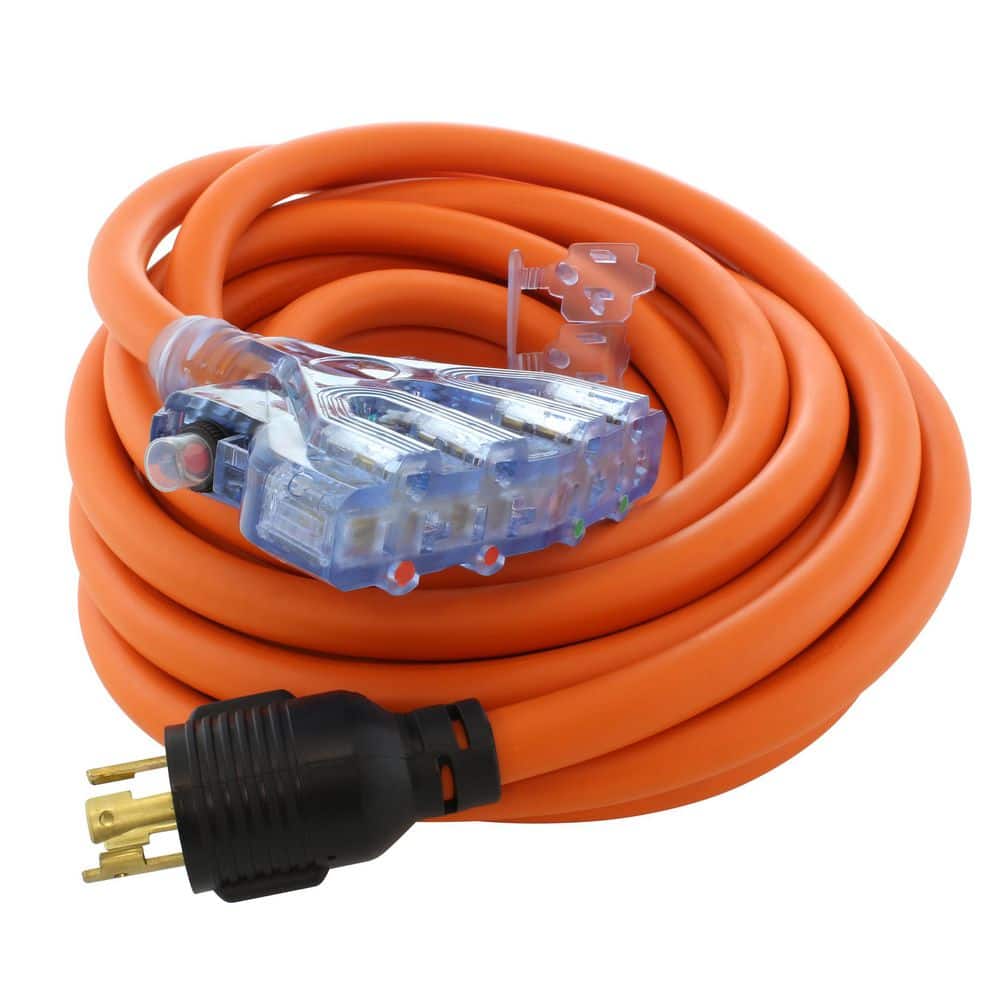 AC WORKS 25 ft. L14-30P 30 Amp 4-Prong Locking Plug to (4) Home Outlets with 24 Amp Breaker (1)