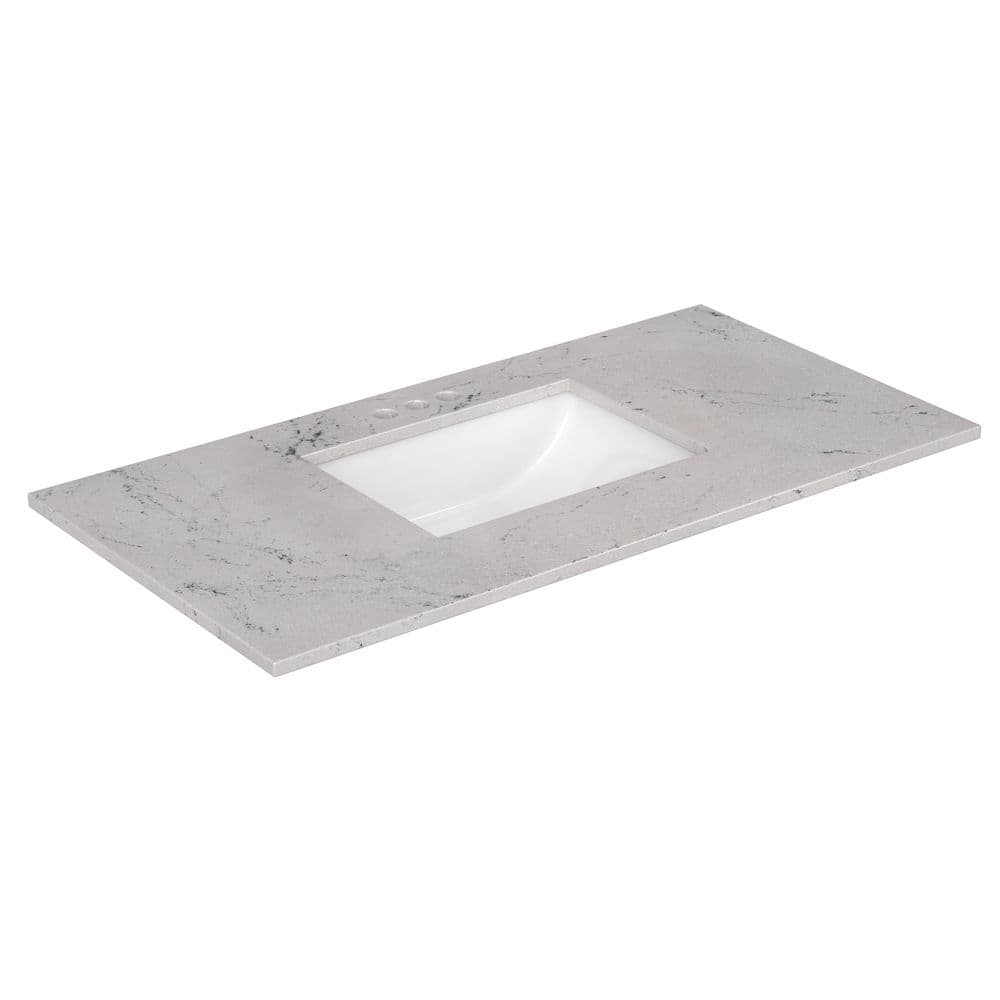 J Collection 43 in. W 22 in. D Cultured Marble Rectangular Undermount Single Basin Vanity Top (2)