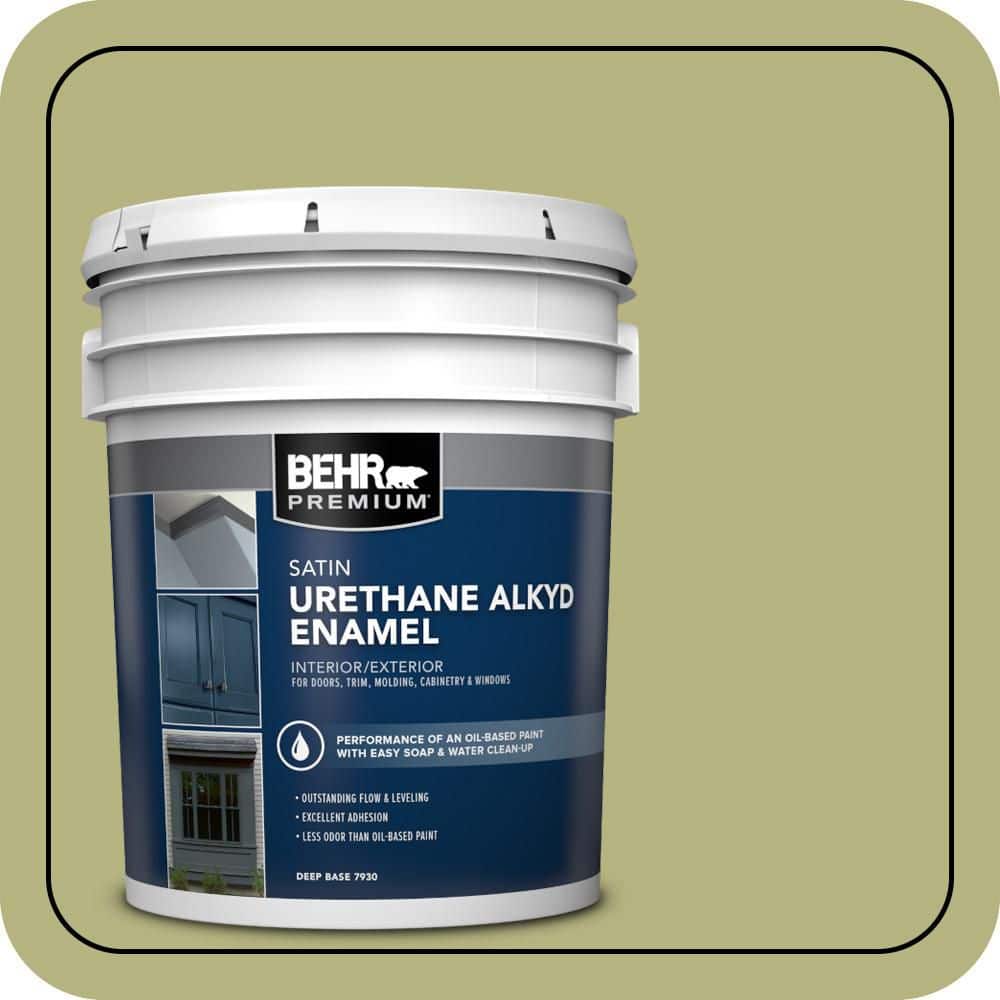 BEHR PREMIUM 5 gal. #AE-33 Grassy Path Urethane Alkyd Satin Enamel Interior/Exterior Paint