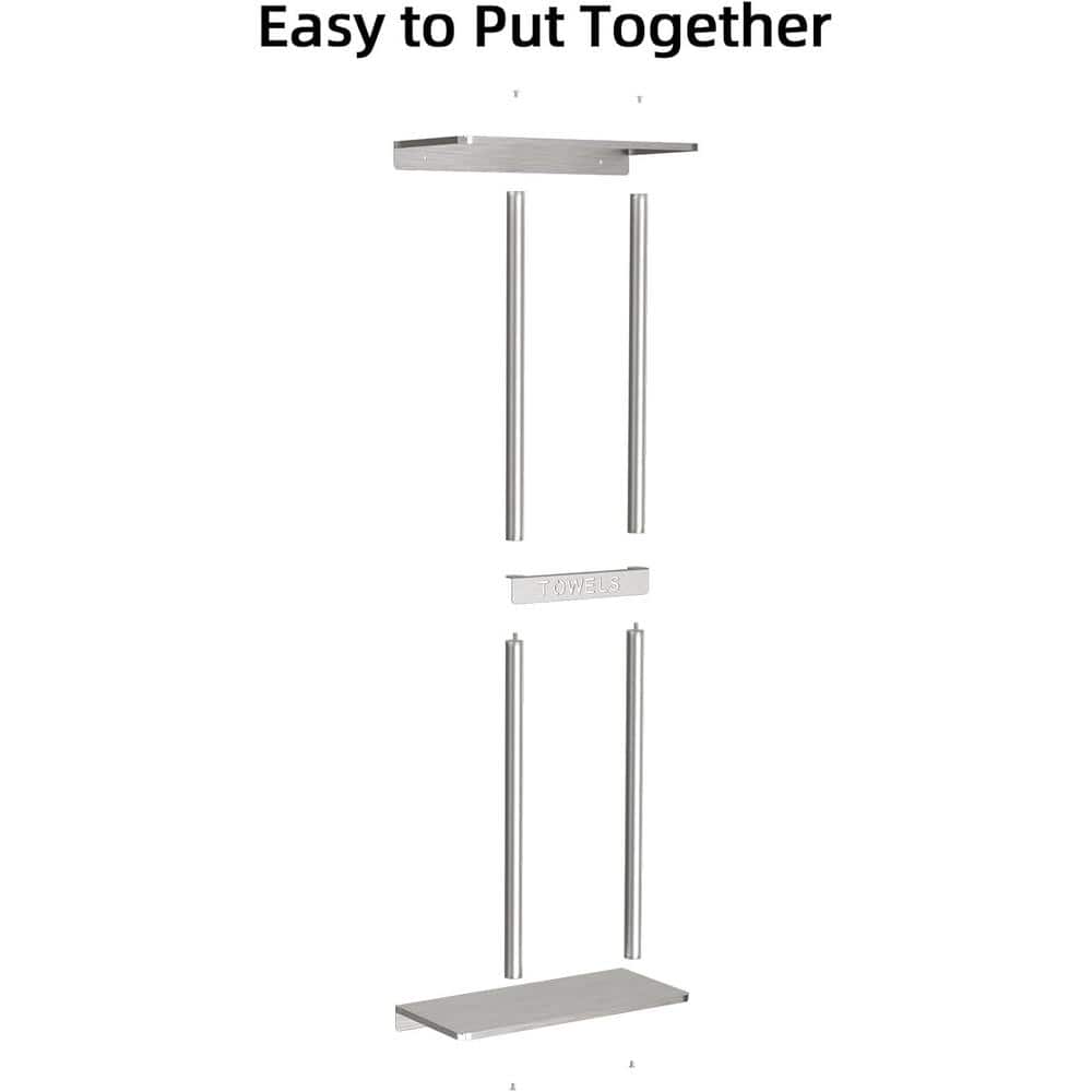 Unbranded 30 in. Single Bathroom Towel Rack for Rolled Towels Wall Mounted with Metal Shelf in Brushed Nickel (1-Pack) (2)