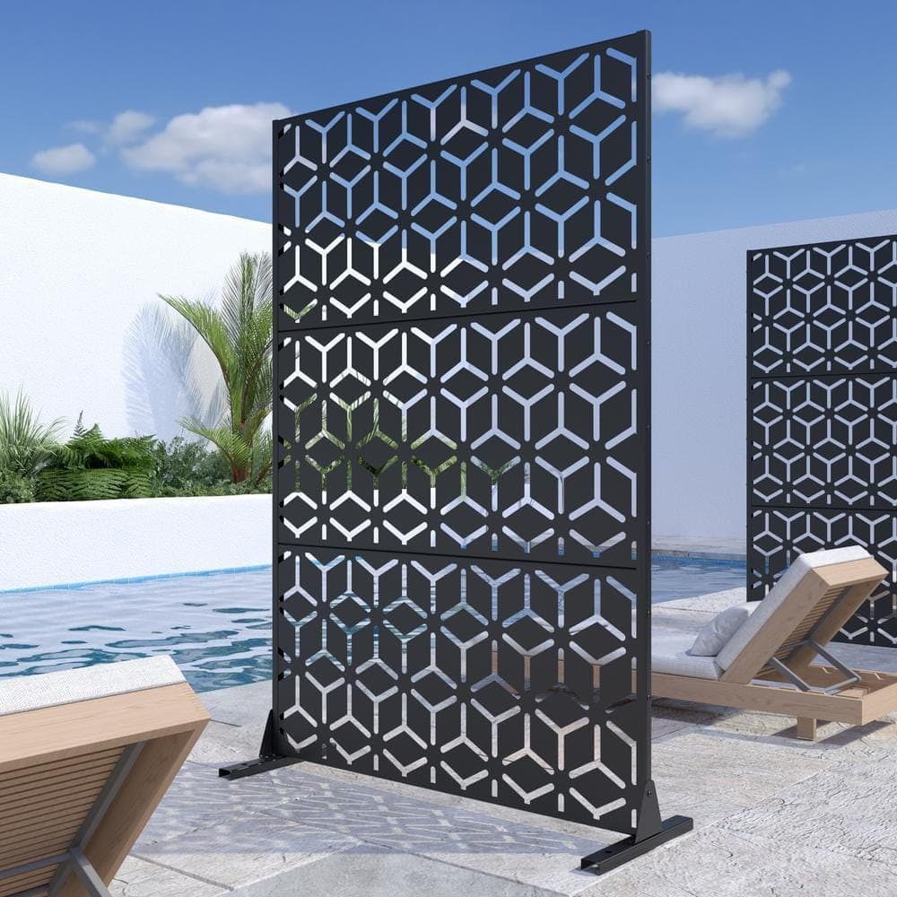 Lirago 72 in. H x 47 in. W Black Outdoor Metal Privacy Screen Garden Fence Wall Applique (2)
