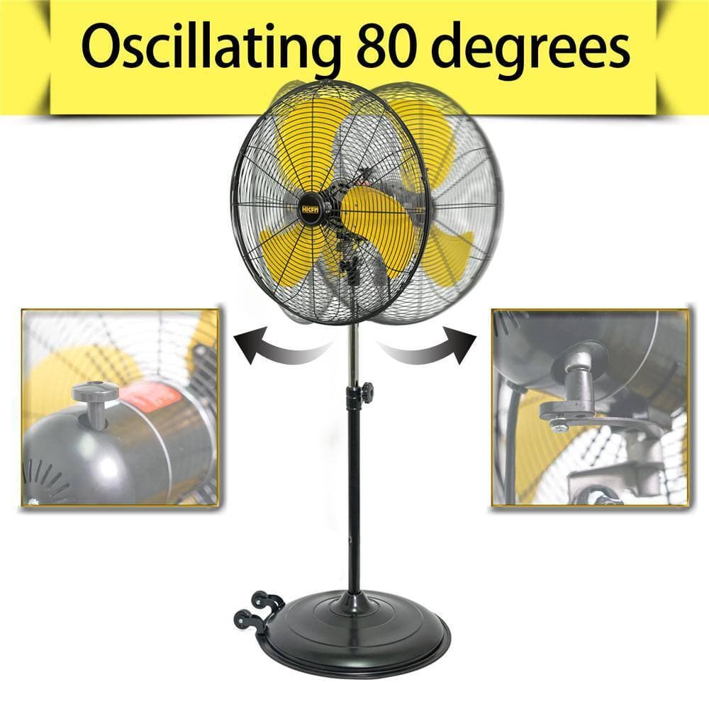 WOCK HICFM 20 in. 3-Speeds High Velocity Oscillating Pedestal Fan in Yellow with 1/5 HP Powerful Motor, 5000 CFM (3)