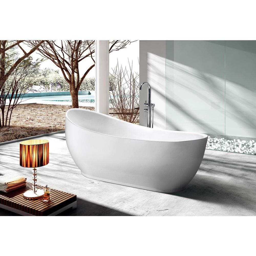 Kingston Brass Aqua Eden 70.1 in. x 33.4 in. Soaking Flat Bottom Bathtub with Reversible Drain in Glossy White (3)
