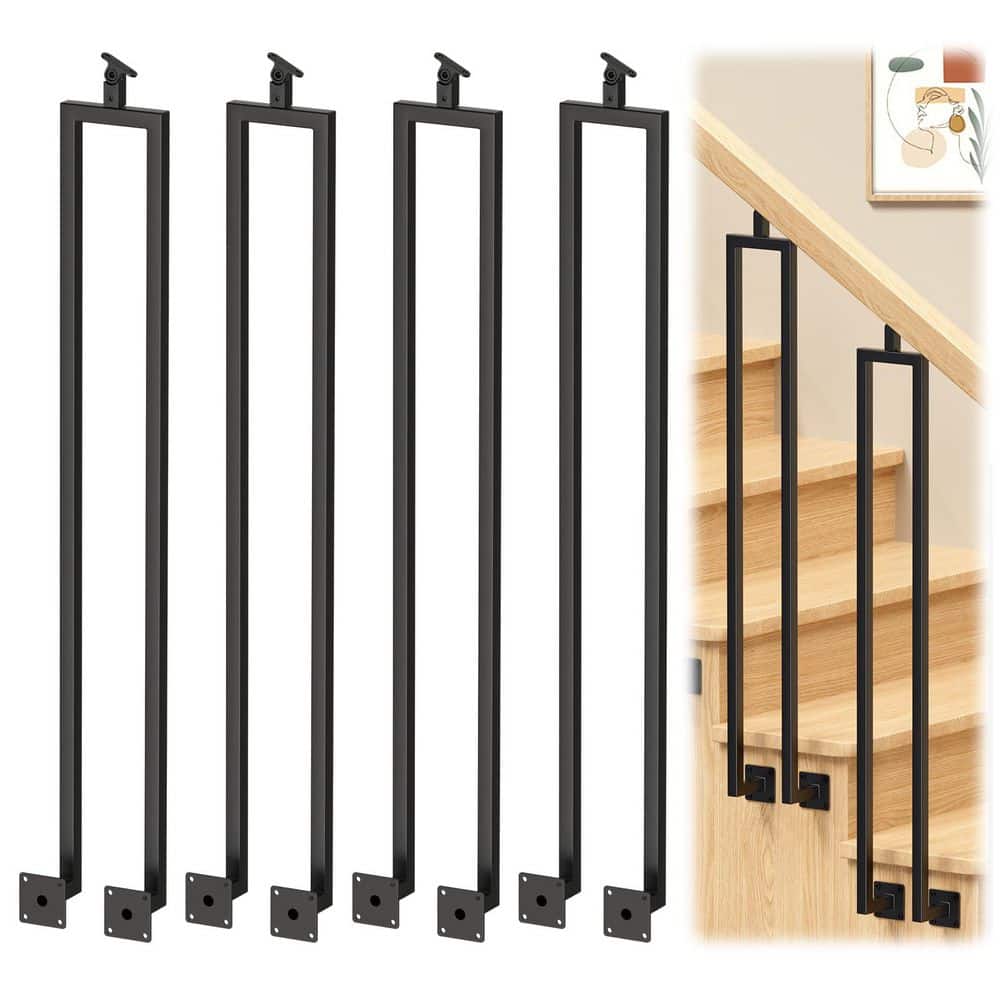 Unbranded 4 Pack Black Wrought Metal Handrail U-Shaped Stair Balusters Side Mount Adjustable Top Plate Indoor Outdoor (2)