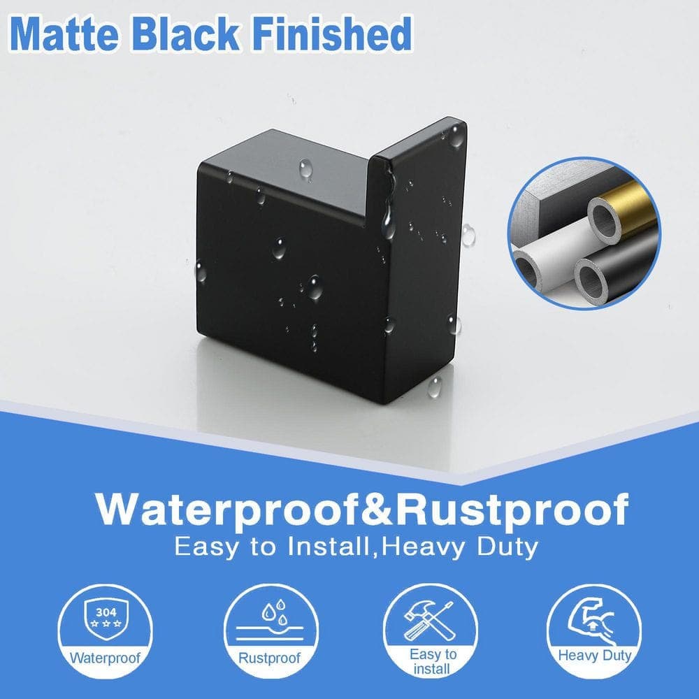 ruiling Stainless Steel 5-Piece Bath Hardware Set with 24 in. Towel Bar Toilet Paper Holder and Towel Hook in Matte Black (3)