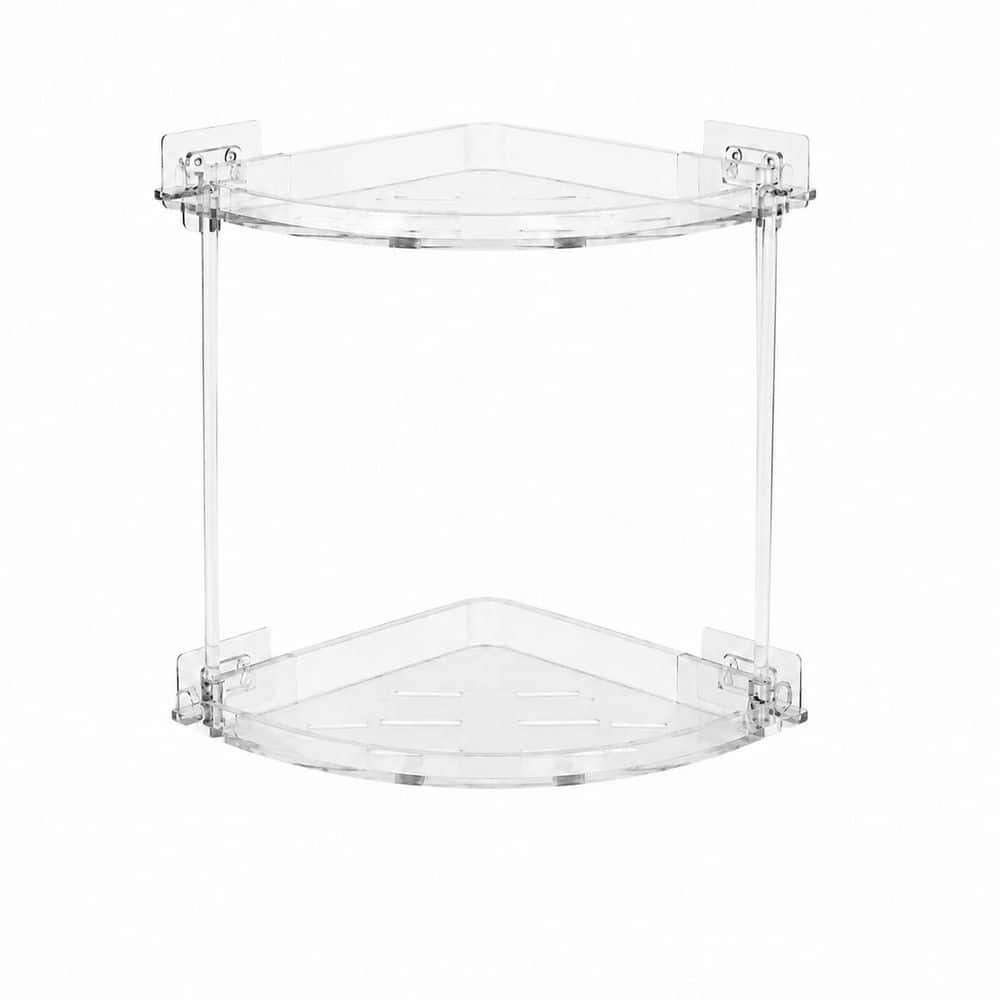 Unbranded 2 Pack Brushed Nickel Acrylic Corner Shower Caddy Shelf with Hooks Adhesive Wall Mounted Organizer No Drilling (1)