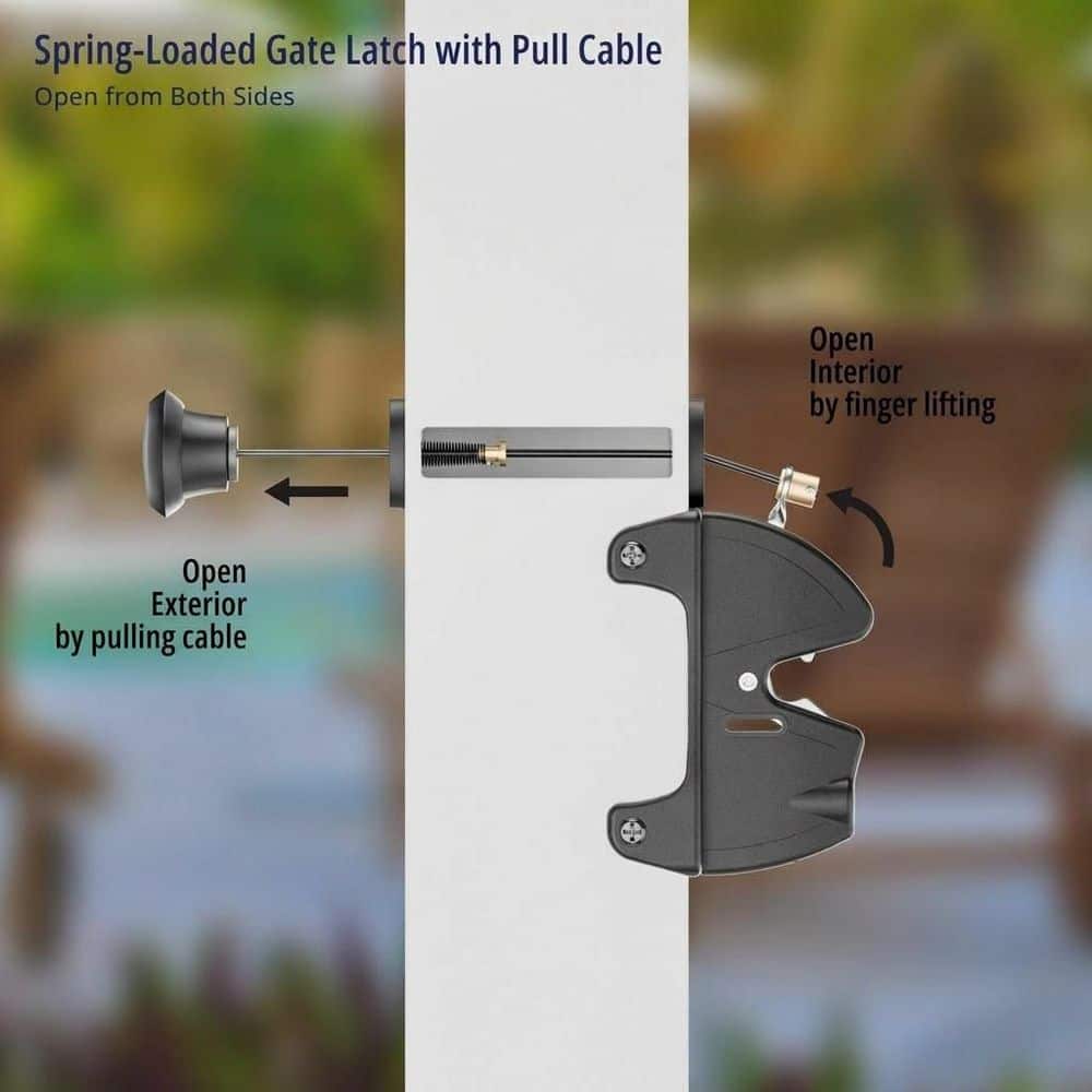 Unbranded Key Lockable 2 Sided Gate Latch with Spring Loaded Pull Cable, Outdoor Metal Wood Fence Gate Lock, Black (3)