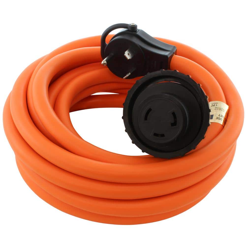 AC WORKS 25 ft.10/3 STW R-Volt 30A TT-30P Plug to 30A L5-30R Indoor/Outdoor Orange RV/Marine Detachable Power Supply Cord (1)