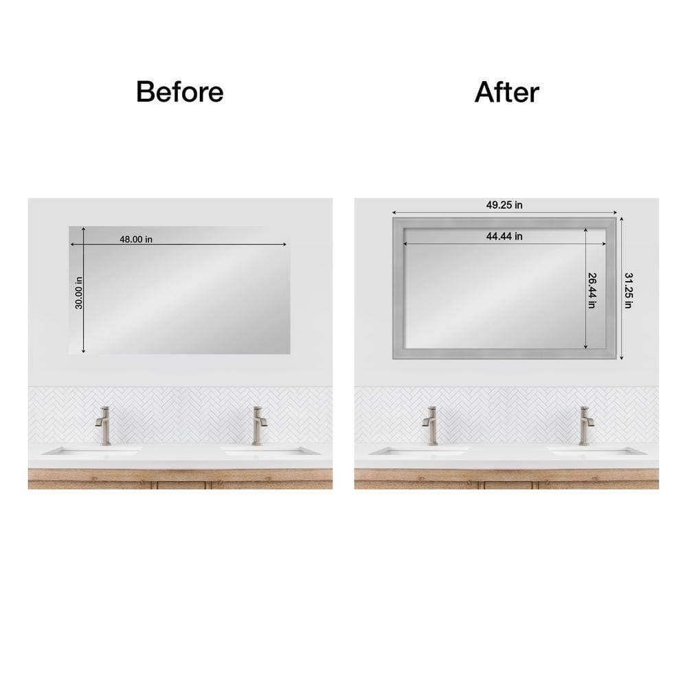 Amanti Art Mirror Makeover VistBrushed Nickel 49.25 in. W x 31.25 in. H Bathroom Mirror Frame Border Kit-Fits a 48 x 30 Mirror (2)
