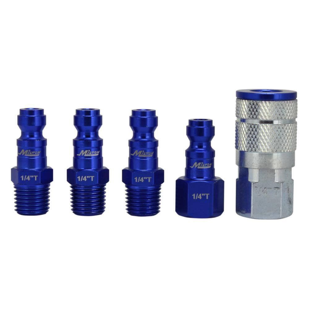 Milton Industries, Inc. ColorFit by Milton Coupler and Plug Kit T-Style Blue 1/4 in. NPT (5-Piece) (2)