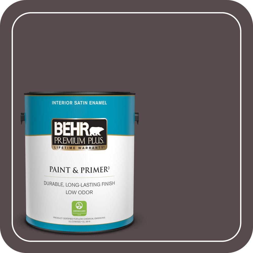 BEHR PREMIUM PLUS 1 gal. #N100-7 Aubergine Satin Enamel Low Odor Interior Paint & Primer