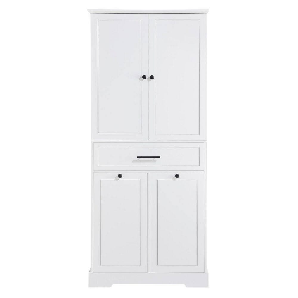 MEDUNJESS BAYA 31 in. W x 16 in. D x 73 in. H White Bathroom Freestanding Linen Cabinet with Adjustable Shelves, Laundry Hamper (2)