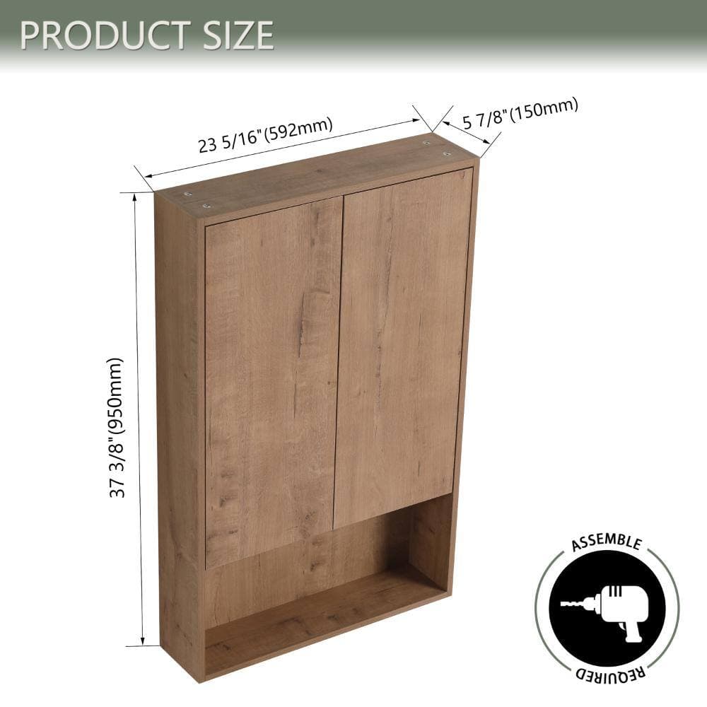 UPIKER 23.3 in. W x 5.9 in. D x 37.4 in. H Bathroom Storage Wall Cabinet in Imitative Oak (3)