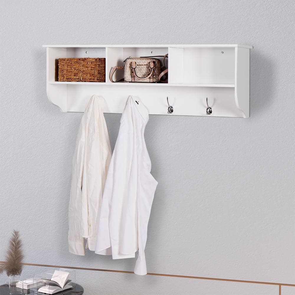 FUNKOL 38.9 in. W x 13.8 in. H White Bathroom Wall Cabinet with 4 Dual Hooks (2)