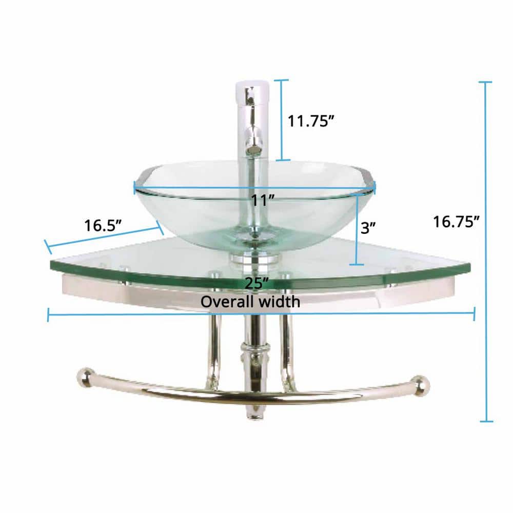 RENOVATORS SUPPLY MANUFACTURING Talula 25 in. Corner Glass Wall Mounted Bathroom Sink Combo with Faucet and Drain (3)