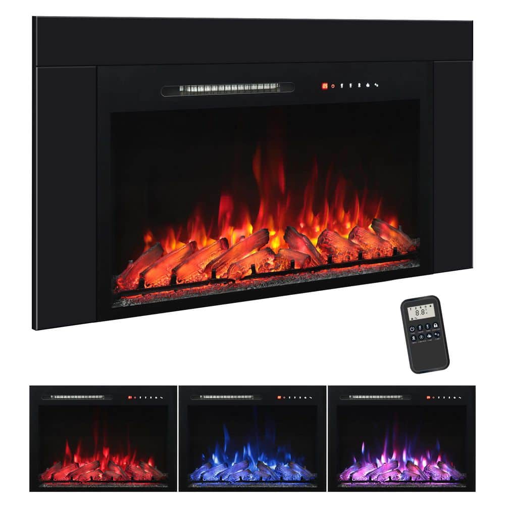 Delandgrand 36 in. Electric Fireplace Insert with Trim Kit, Realistic Log, Overheat Protection, 750/1500W, Adjustable Flame Speed