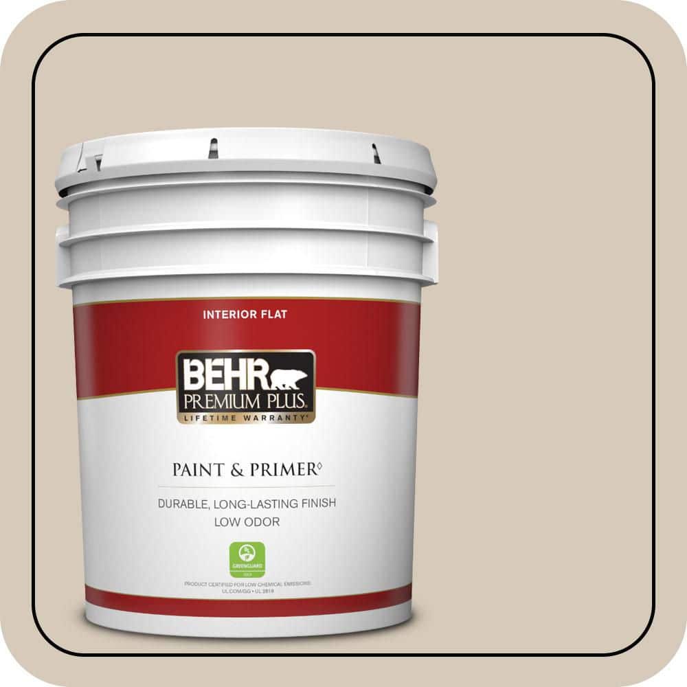 BEHR PREMIUM PLUS 5 gal. #PPU5-12 Almond Wisp Flat Low Odor Interior Paint & Primer