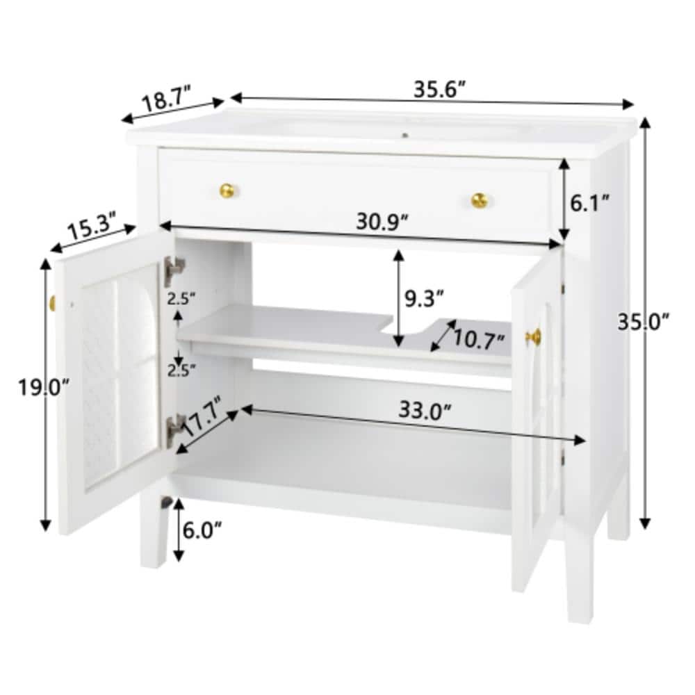 Unbranded 35.6 in. W x 18.7 in. D x 35 in. H Bathroom White Linen Cabinet (2)