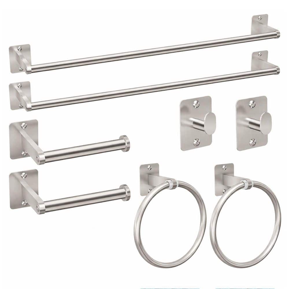 Anqtovp 10-Piece Bathroom Hardware Set with 24 in. Towel Bars, Towel Rings, Toilet Paper Holders, Hooks in Brushed Nickel (1)
