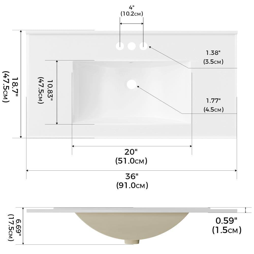 Luxeyard 36 in W x 18.25 in D Ceramic Vanity Top without Backsplash with Integrated Rectangular Basin in White (2)