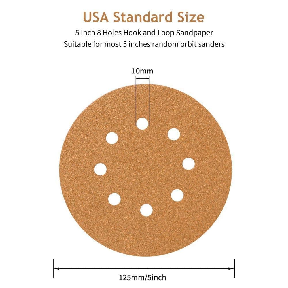 Unbranded 5 Inch Aluminum Oxide Sanding Discs Hook and Loop with 8 Hole Dust Collection for Orbital Sander (50-Pack) (3)
