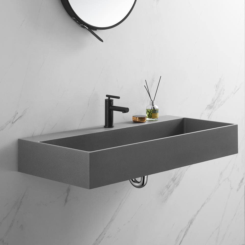 SERENE VALLEY 40 in. Wall-Mount or Countertop Install, Bathroom Sink with Single Faucet Hole in Matte Gray (3)