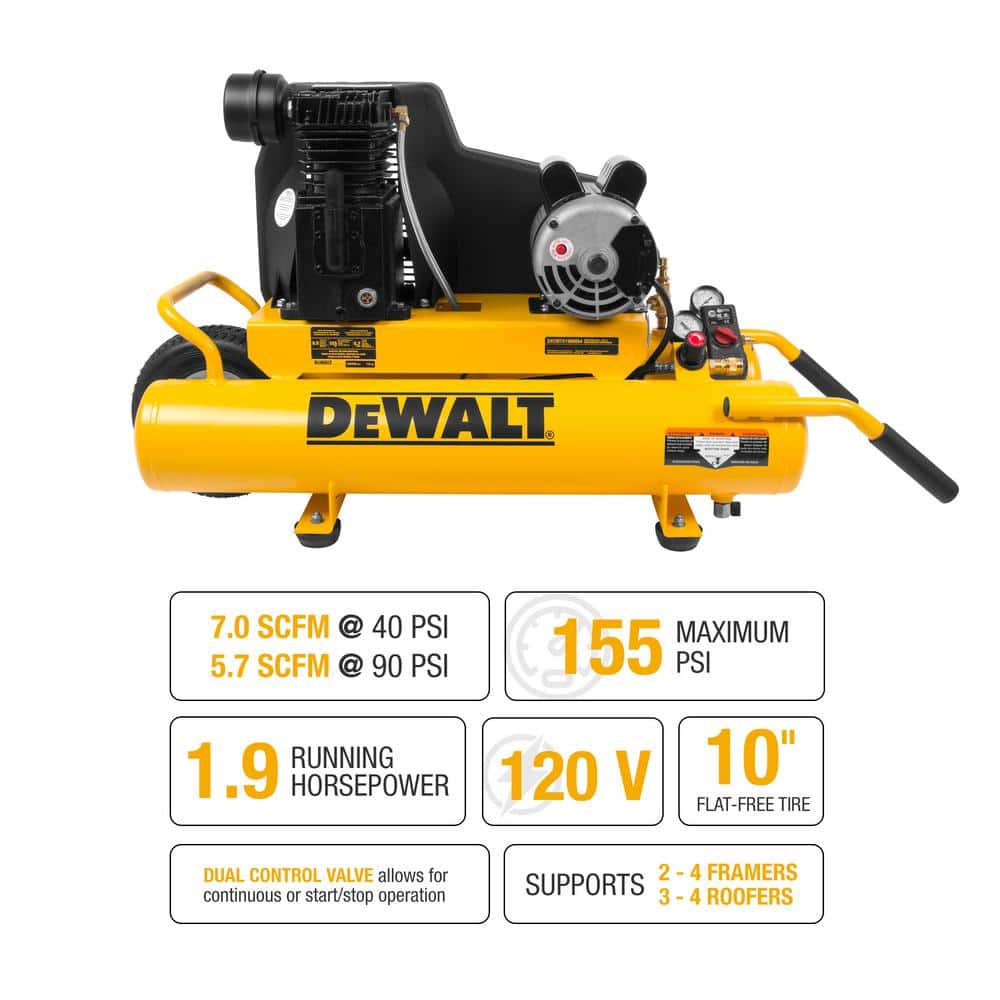 DEWALT 8 Gal. 155 PSI 1.9 HP Electric Dual Voltage Wheelbarrow Air Compressor (2)