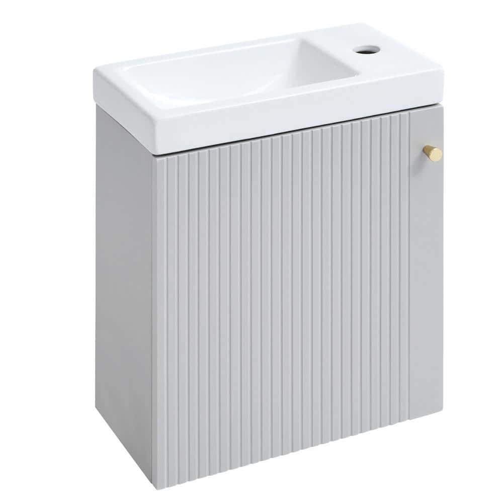 Unbranded 15.94 in. W x 8.66 in. D x 20.5 in. H Bathroom Storage Wall Cabinet with Ceramic Basin in Gray (1)