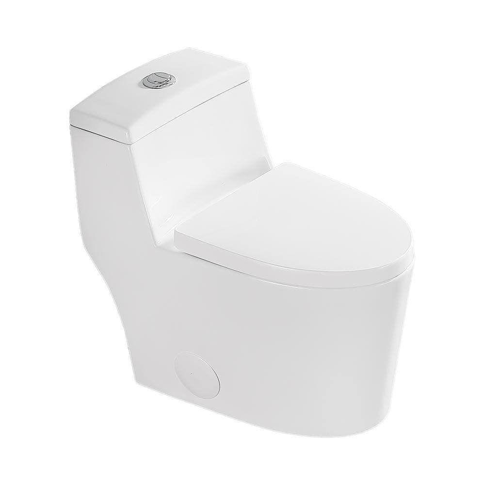 Logmey One-Piece Toilet 1.1/1.6 GPF Dual Flush Elongated Toilet in White Seat Included (1)