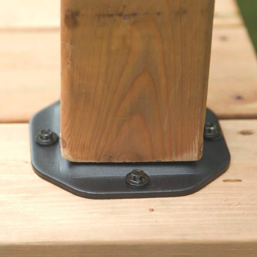 NUVO IRON 4 in. x 4 in. Powder Coated Black Heavy-Duty Post Cap Steel Plate Connector for Wood Post (2)