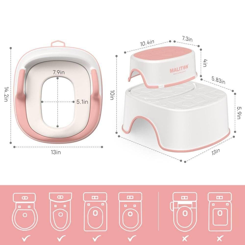 Numhew Potty Training Seat Set, 13 in. W, 2-in-1 Stool, Soft PU Cushion, Splash Guard, Polyurethane Shower Chair in Pink (3)