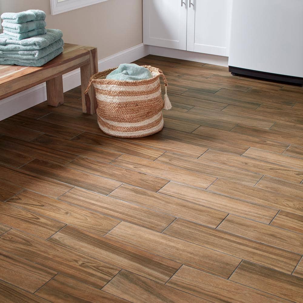 Daltile Baker Wood 6 in. x 24 in. Walnut Glazed Porcelain Floor and Wall Tile (0.97 sq. ft./Each) (4)