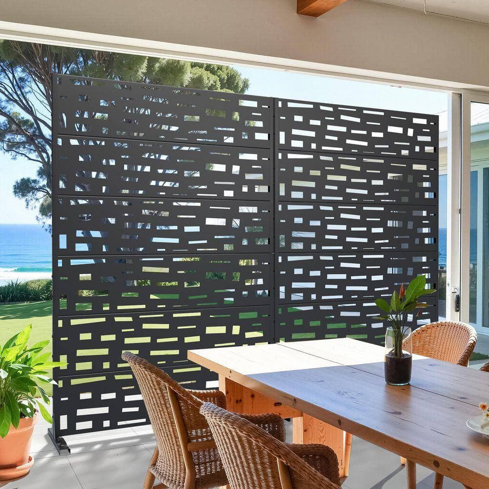 Lirago 72 in. x 47 in. Black Outdoor Metal Privacy Screen Garden Fence (2)