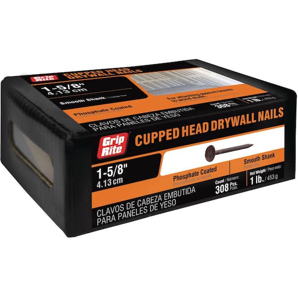 Grip-Rite 1-5/8 in. x 13-Gauge Phosphate Coated Smooth Shank Drywall Nails 1 lb. Box (2)