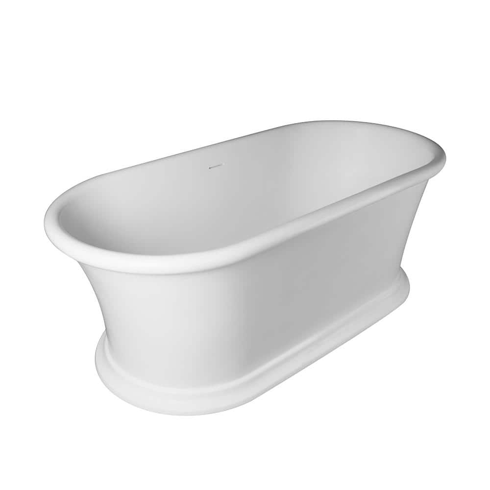 Stivier 61 in. x 30 in. Solid Surface Freestanding Soaking Bathtub with Roman Stripe Design in Matte White (2)